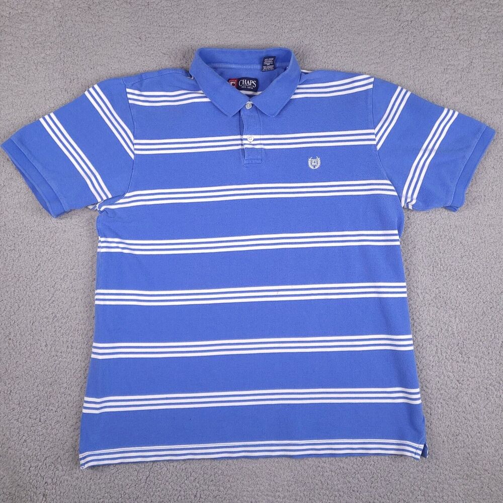 Chaps Polo Shirt Mens XL Blue Striped Short Sleeve Cotton